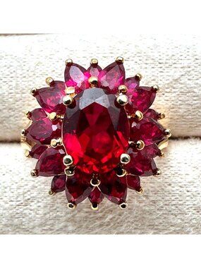 Ross Simons Red Ruby Cluster Ring Gold Plated Sterling Silver Size 7